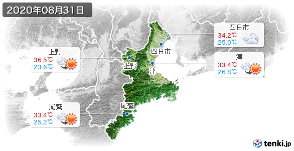 三重県(2020年08月31日の天気