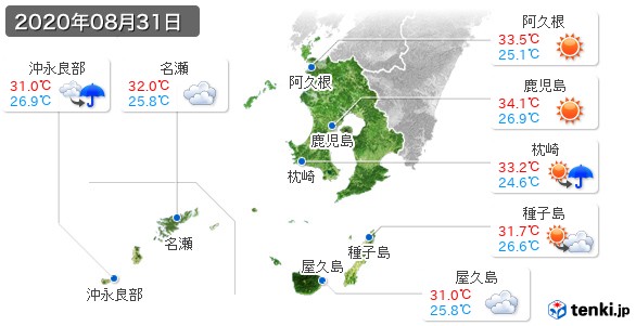 鹿児島県(2020年08月31日の天気