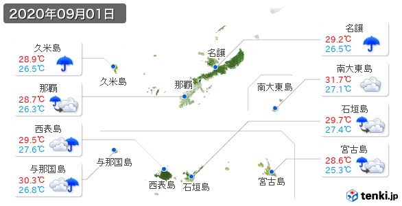 沖縄県の過去の天気 実況天気 年09月 日本気象協会 Tenki Jp