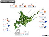 2020年09月02日の北海道地方の実況天気