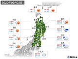 2020年09月02日の東北地方の実況天気