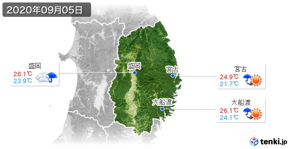 岩手県(2020年09月05日の天気