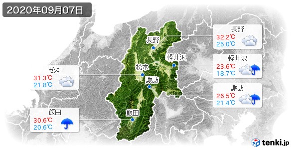 長野県(2020年09月07日の天気