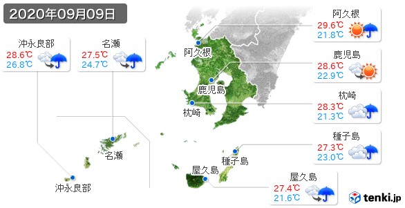 鹿児島県(2020年09月09日の天気