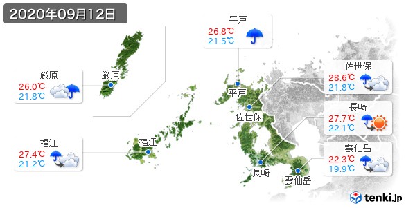 長崎県(2020年09月12日の天気