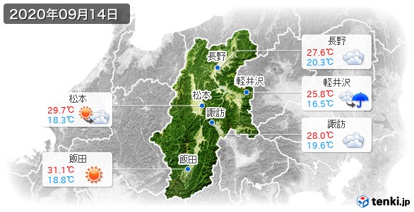 長野県(2020年09月14日の天気