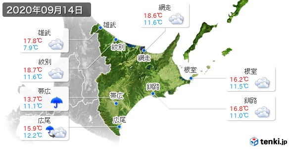 道東(2020年09月14日の天気