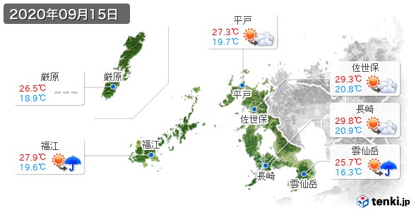 長崎県(2020年09月15日の天気