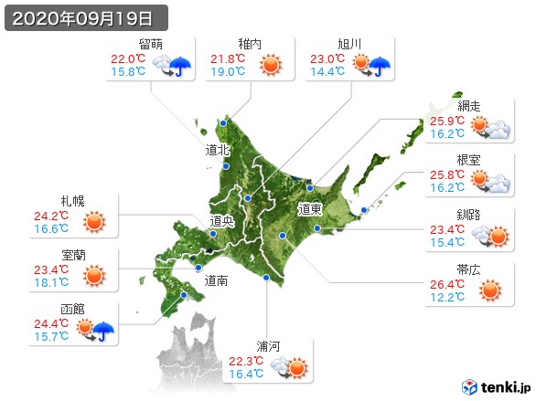 過去の天気 実況天気 年09月19日 日本気象協会 Tenki Jp