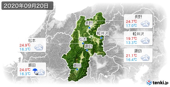 長野県(2020年09月20日の天気