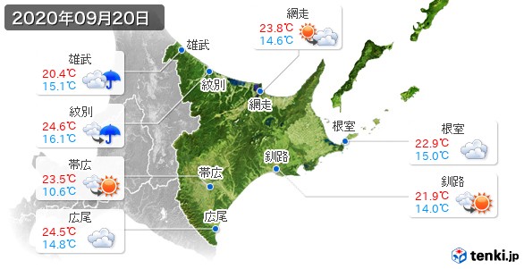 道東(2020年09月20日の天気