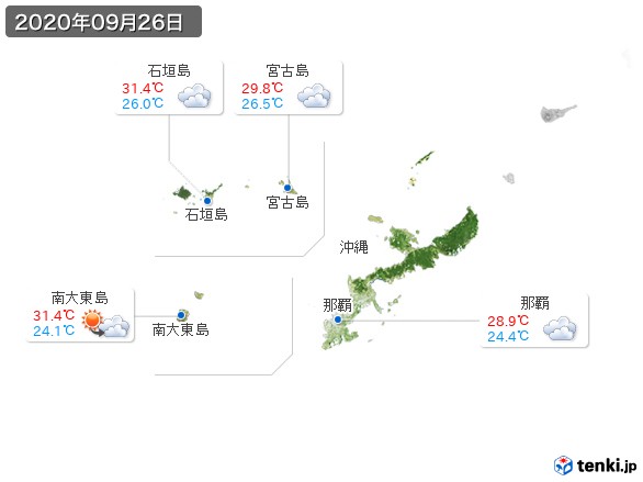 沖縄地方(2020年09月26日の天気