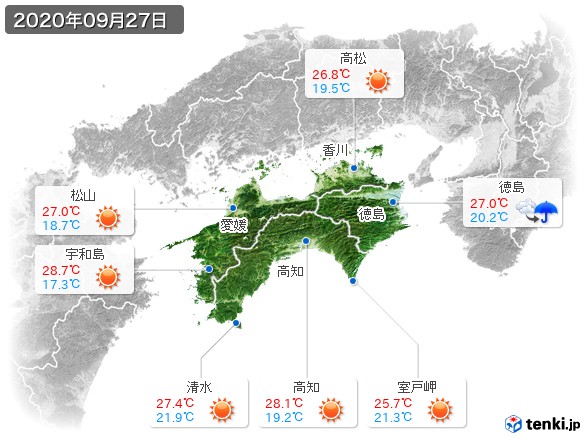 四国地方(2020年09月27日の天気