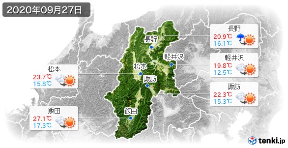 長野県の過去の天気 実況天気 年09月27日 日本気象協会 Tenki Jp