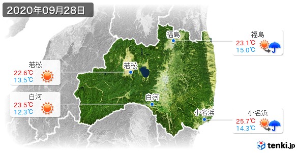 福島県(2020年09月28日の天気