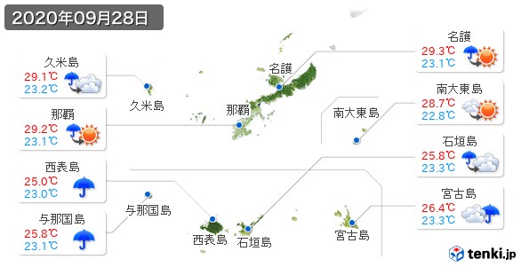 沖縄県(2020年09月28日の天気