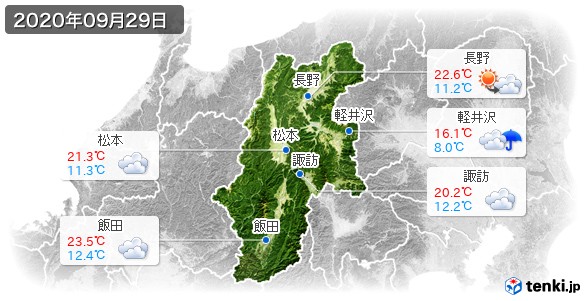 長野県(2020年09月29日の天気