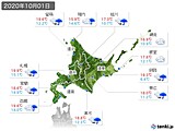 2020年10月01日の北海道地方の実況天気