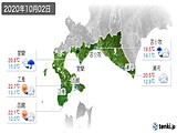 2020年10月02日の道南の実況天気