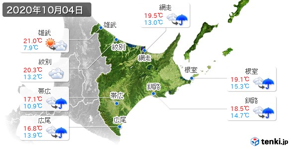 道東(2020年10月04日の天気