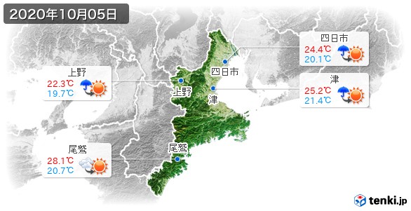 三重県(2020年10月05日の天気