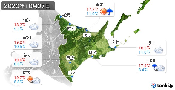 道東(2020年10月07日の天気