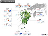 2020年10月09日の九州地方の実況天気