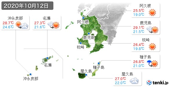 鹿児島県(2020年10月12日の天気