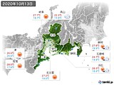 2020年10月13日の東海地方の実況天気
