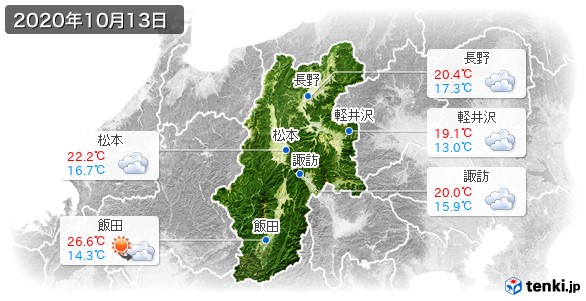 長野県(2020年10月13日の天気