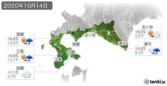 道南(2020年10月14日の天気