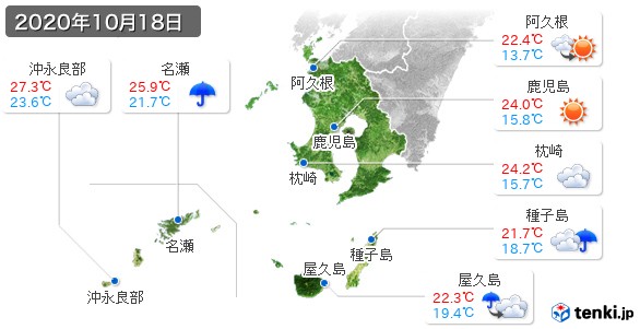 鹿児島県(2020年10月18日の天気