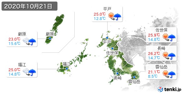 長崎県(2020年10月21日の天気