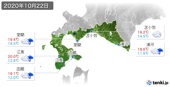 道南(2020年10月22日の天気