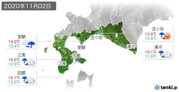 道南(2020年11月02日の天気