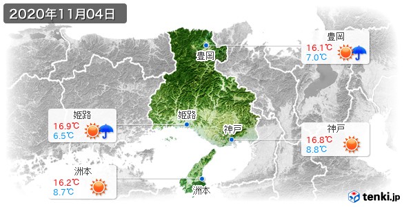 兵庫県(2020年11月04日の天気