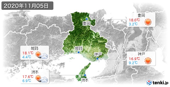 兵庫県(2020年11月05日の天気