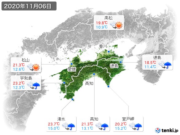 四国地方(2020年11月06日の天気