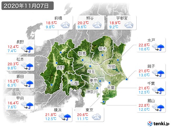 関東・甲信地方(2020年11月07日の天気