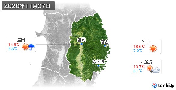 岩手県(2020年11月07日の天気