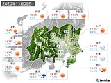 2020年11月09日の関東・甲信地方の実況天気