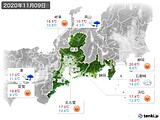 2020年11月09日の東海地方の実況天気