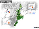 2020年11月09日の三重県の実況天気