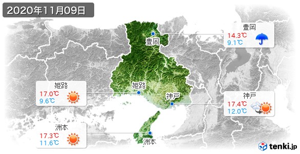 兵庫県(2020年11月09日の天気