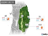 2020年11月11日の岩手県の実況天気