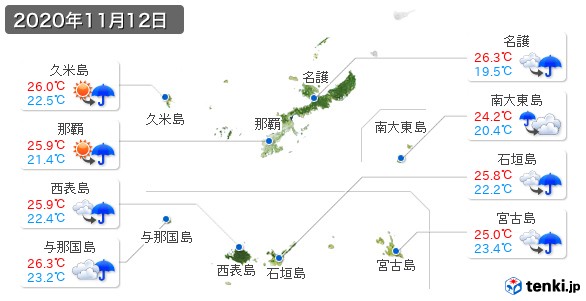 沖縄県の過去の天気 実況天気 年11月12日 日本気象協会 Tenki Jp