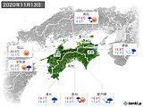 2020年11月13日の四国地方の実況天気