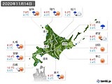 2020年11月14日の北海道地方の実況天気