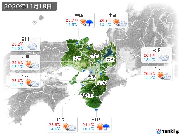 近畿地方(2020年11月19日の天気