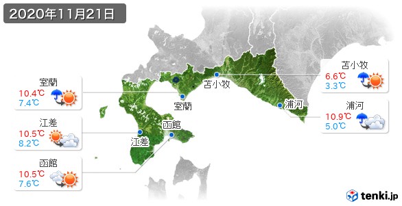 道南(2020年11月21日の天気